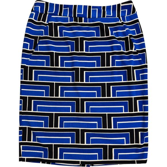 Premise Dresses & Skirts - Premise Straight Pencil Skirt Size 8 Blue Black & White Geometric Pattern Slit